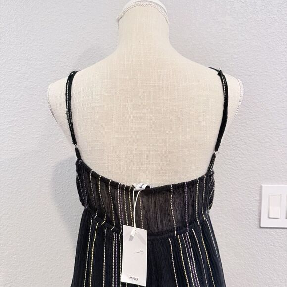 Mango MNG Dobby Stripe Cotton Blend Sundress Midi Flowy Size 8 Sleeveless - Picture 8 of 11